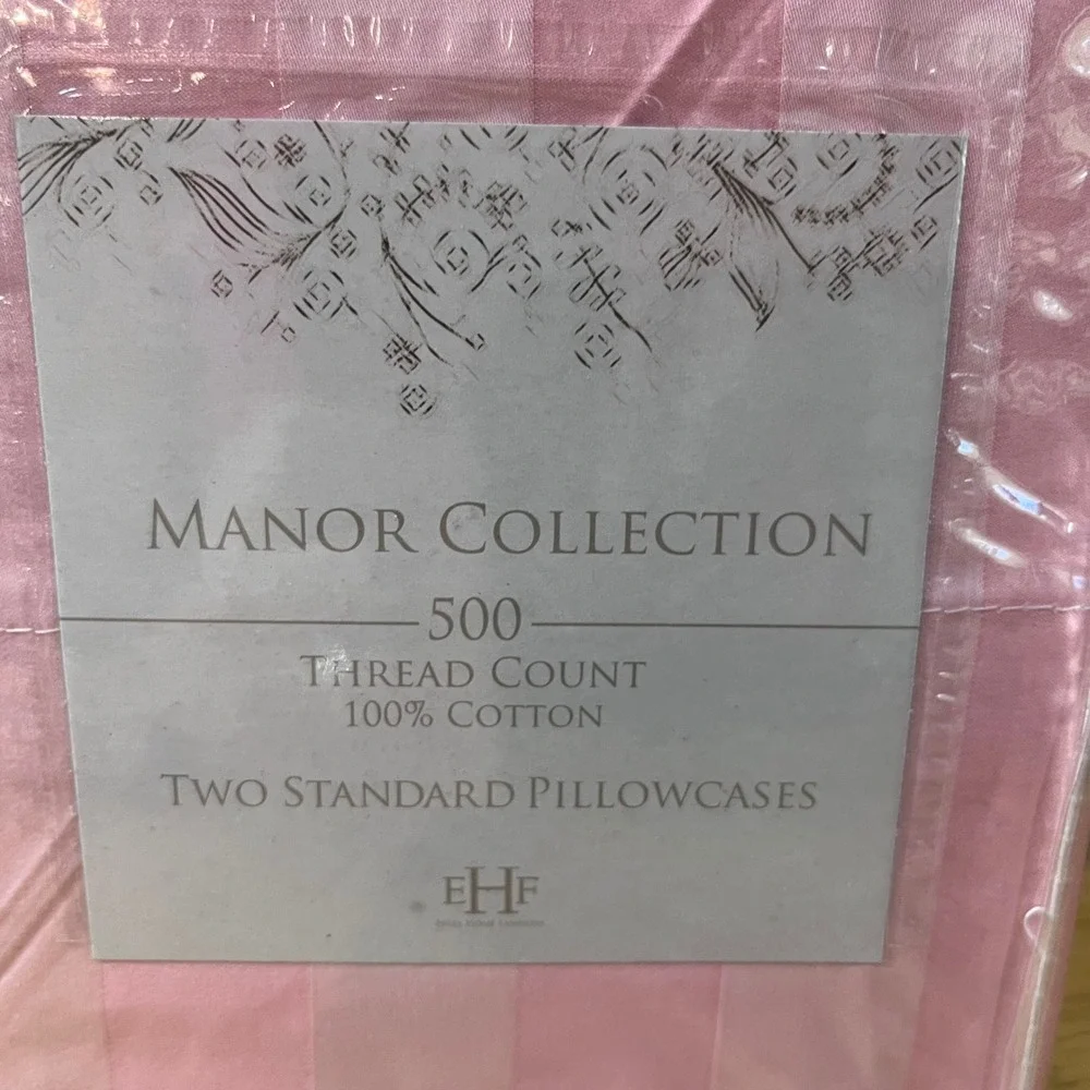 Manor Collection Pink Damask Stripe 500 TC Cotton Standard Pillowcase Set Vtg